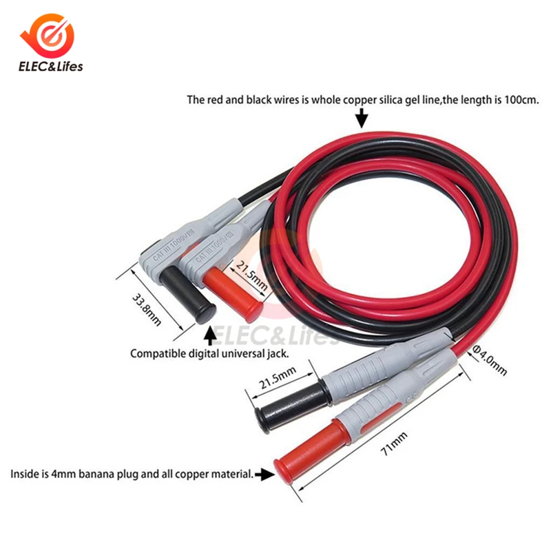 P1032 P1033 Multimeter Test Cable Injection Molded 4mm Banana Plug Test Line Straight to Curved Cable Wire Red and Black