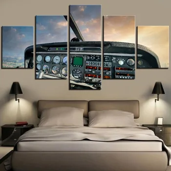 

5 Pieces Canvas Painting Plane View Driver Aerocraft Posters Cockpit Pictures For Home Room Shop Cool Decor Airplane Framework