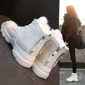 

Women's Winter Boots 2020 New Fashion British Style Plus Velvet Warm Leather Ankle Boots Shoes Female Short Motorcycle Boots