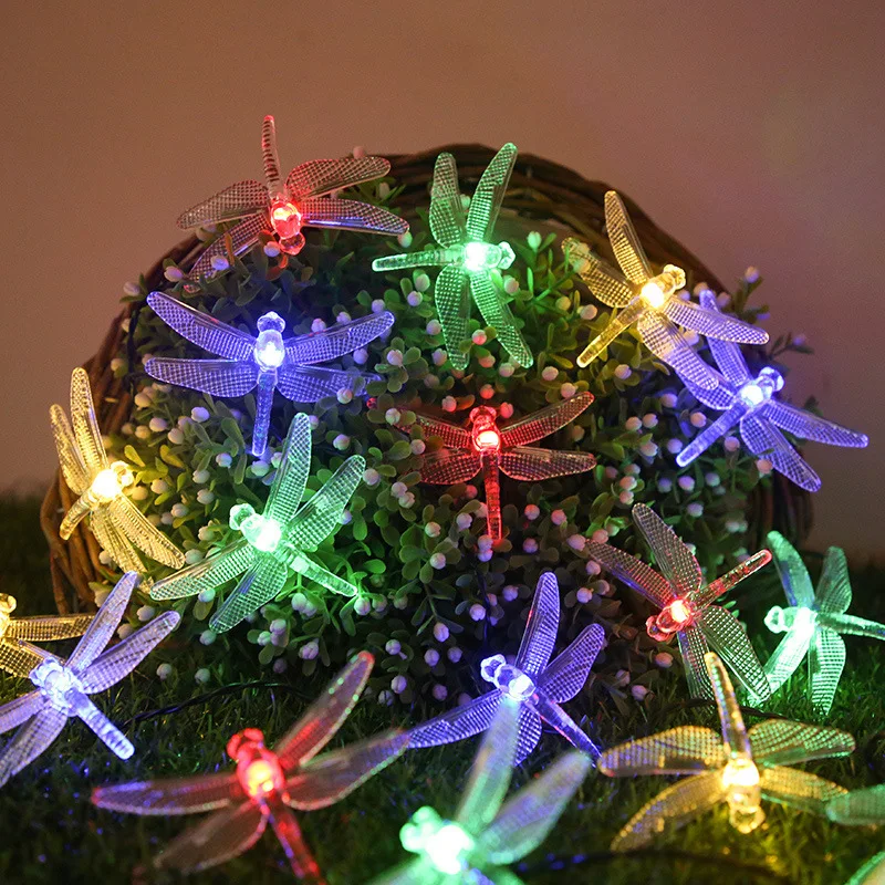 

5 M 20 LED Solar Dragonfly Light String Waterproof Courtyard Garden Decorative Light Christmas Colored Light fairy garden patio