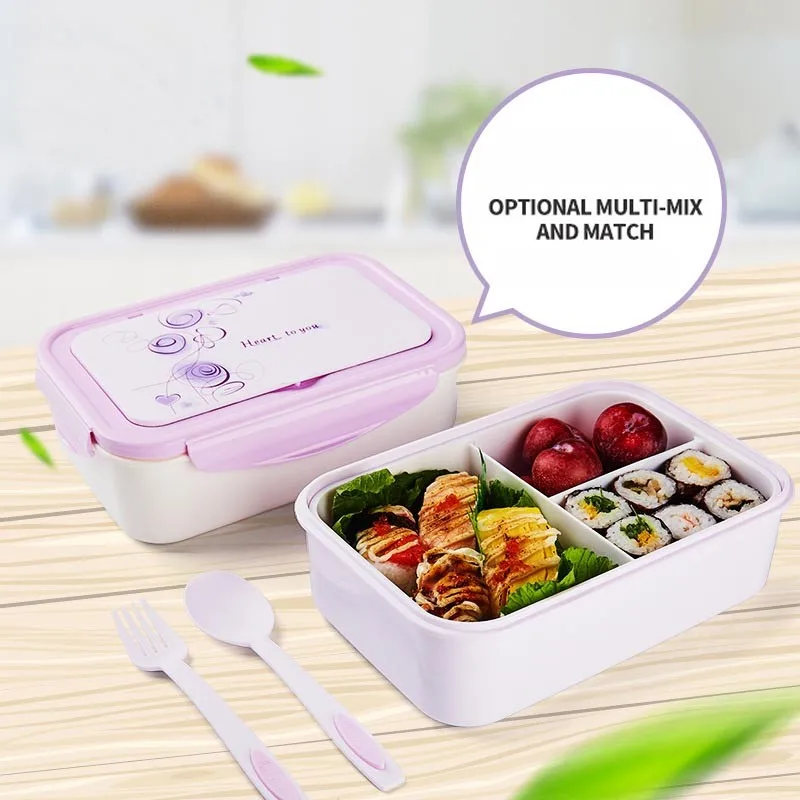 1400 мл Ланч-бокс для детей, Bento коробки, Microwavable с 3 отделениями и столовыми приборами(вилка и ложка) хранения герметичные Детские коробки