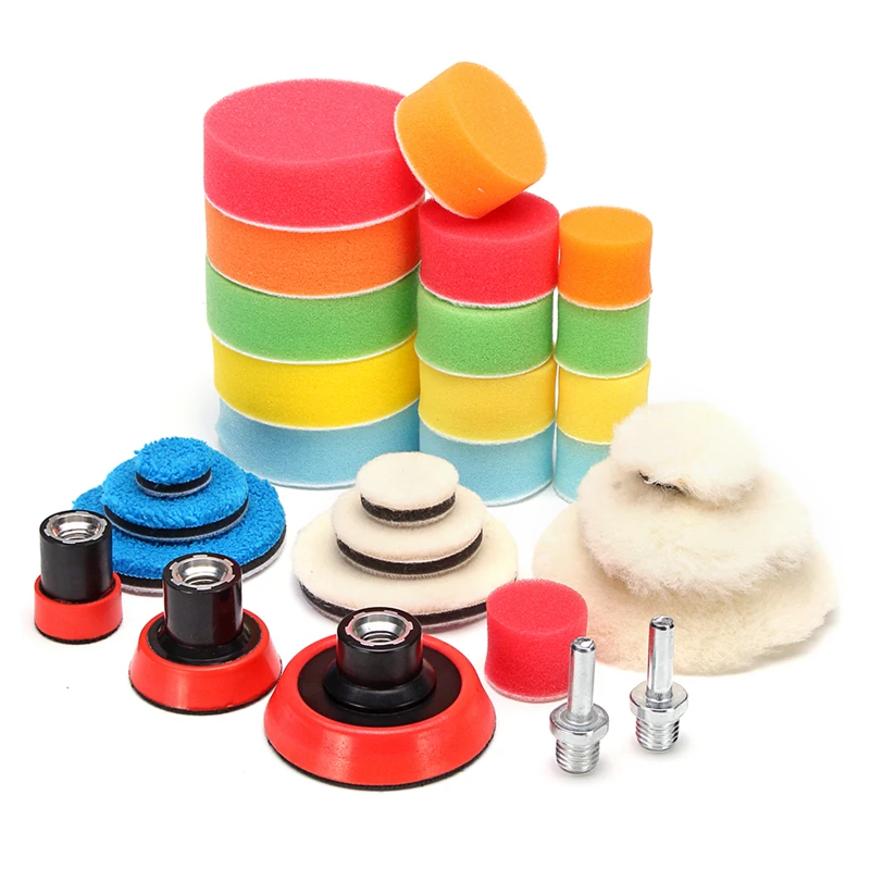 

29Pcs Car Waxing Polishing Pads Kit 1/2/3 Inch Drill Buffing Buffer Pad Polishing Pad Mix Size Kit With M14 Backing Pad Adaper