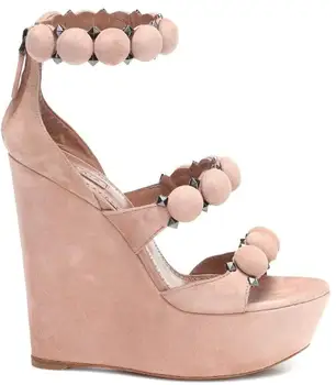 

Moraima Snc Nude Suede Platform Wedge Sandal Summer Open Toe Rivets Studded Ankle Strap Woman Shoes Cutouts Gladiator Sandal