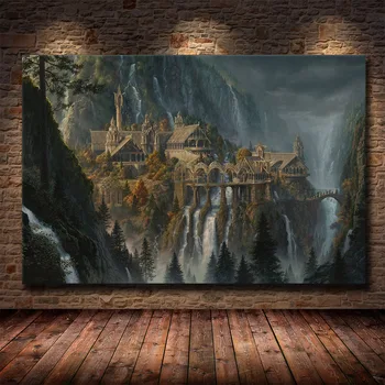 

Movie Posters Lord of The Rings Rivendell Fairyland Oil Painting on Canvas Wall Art Pictures for Home Living Room Decoration