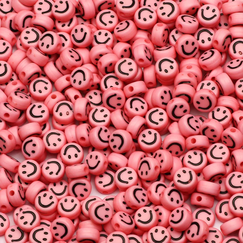 7mm Acrylic Smiley Face Beads, Pink Smiley Face Beads, White
