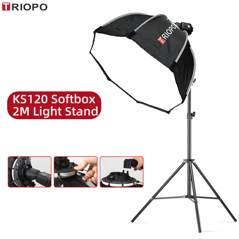 TRIOPO Softbox portátil para exteriores, paraguas octagonal, caja suave + soporte de luz Metal resistente de 2M, carga máxima a de 5KG, - AliExpress