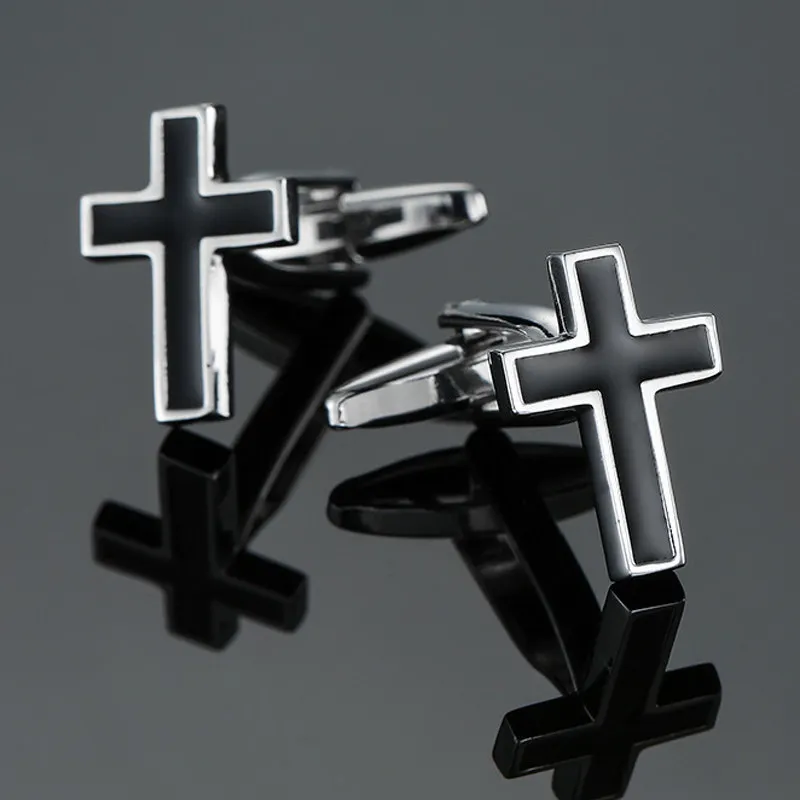 

High quality cross CUFFLINKS NEW FASHION BLACK JEWELRY Cufflinks men's business shirt suit badge pin wholesale & Retail gifts