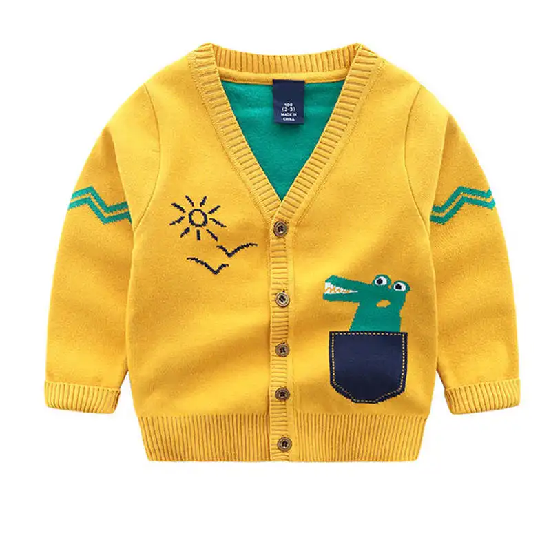 NEW Knitted Sweaters Cardigan For Boys Autumn Warm Children's School Clothing Baby Kids Cartoon Jackets Casual Coats - Цвет: Золотой