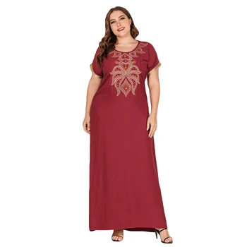 

Women Long Maxi Dress Muslim Abaya Short Sleeve Kaftan Beads Loose Beach Dresses Embroidery Casual Gown Caftan Dubai Robe Jilbab