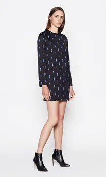 

NEW EQ 100% real silk women Blue Light Long Sleeve long dress Dress