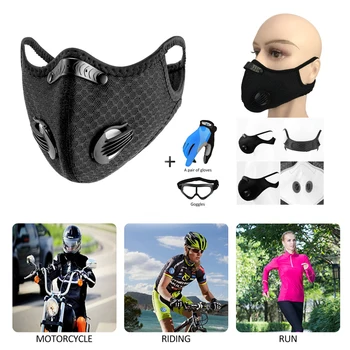 

Anti-Pollution Cycling Mask With 2 Filter Activated Carbon Filter Bicycle Sports Masque Lavable Mask Face Mask+Goggles