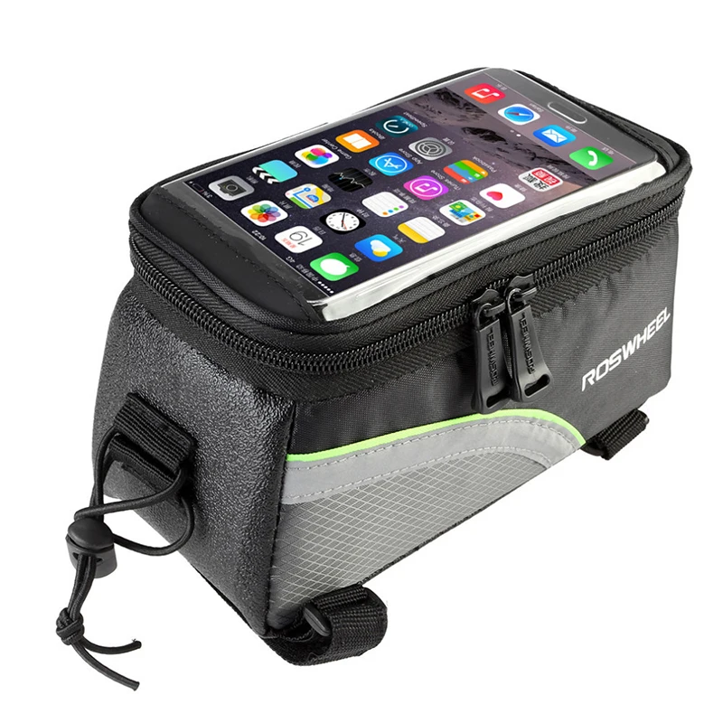 Cycling Bike Bicycle Frame Pannier Front Tube Bag Pouch Bag Holder with Audio Extension Line Fit 5.5inch Phone