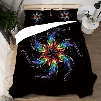 

Colored Flower feather Bedding Set Black Bed Linen Set Comforter Luxury Couple King Size Duvet Cover Set Home Textiles For Hotel