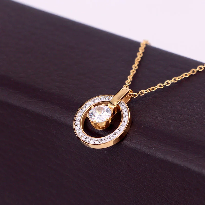 gold Yun ruo класса люкс проложить Zircon Цепочки и ожерелья из розового золота Цвет модные Титан Сталь женские подарок ювелирных изделий никогда не увядает Прямая - Окраска металла: gold
