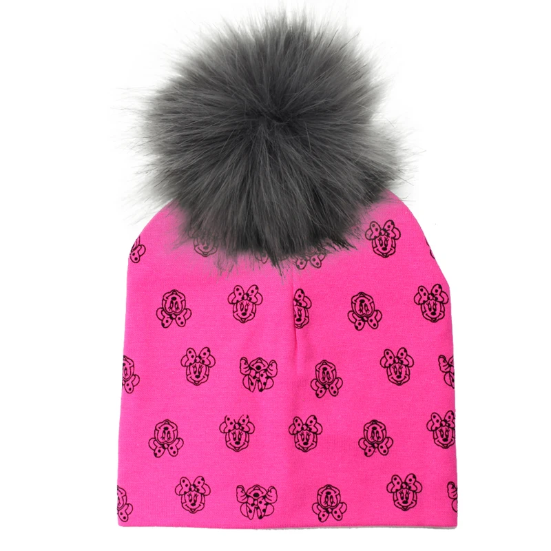 New Baby Cap Cotton Faux Fur Pompom Hat For Boy And Girl autumn and Winter Hat skullies beanies Children's Hats Caps Bonnet