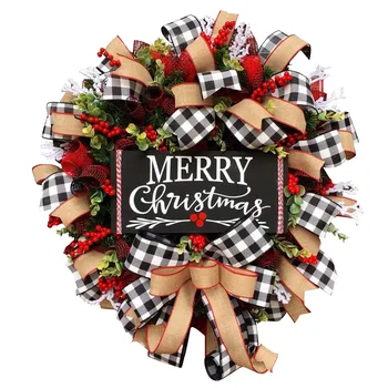 

Christmas Buffalo Check Wreath Christmas Holiday Festival Window Wall Wreath 28cm/45cm/50cm/35cm/60cm E2S
