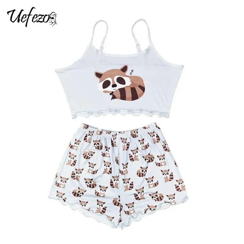 Summer Silk Pijama Women Female Sleepwear Printed Pattern Pajamas Strapless Sexy Night Homewear Sleeveless lingerie Avocado Lips