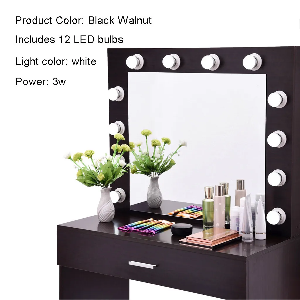 US $113.14 Vanity Set With Lighted Mirror Cushioned Stool Dressing Table Bedroom Vanity Makeup Table Drawer Vanity Table Set 2020 new hot3