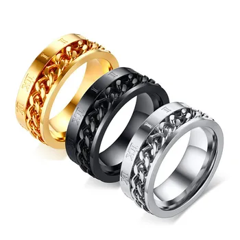 

Classic Fashion Men's Titanium Steel Roman Numerals Rotatable Chain Ring Men's Simple Ring