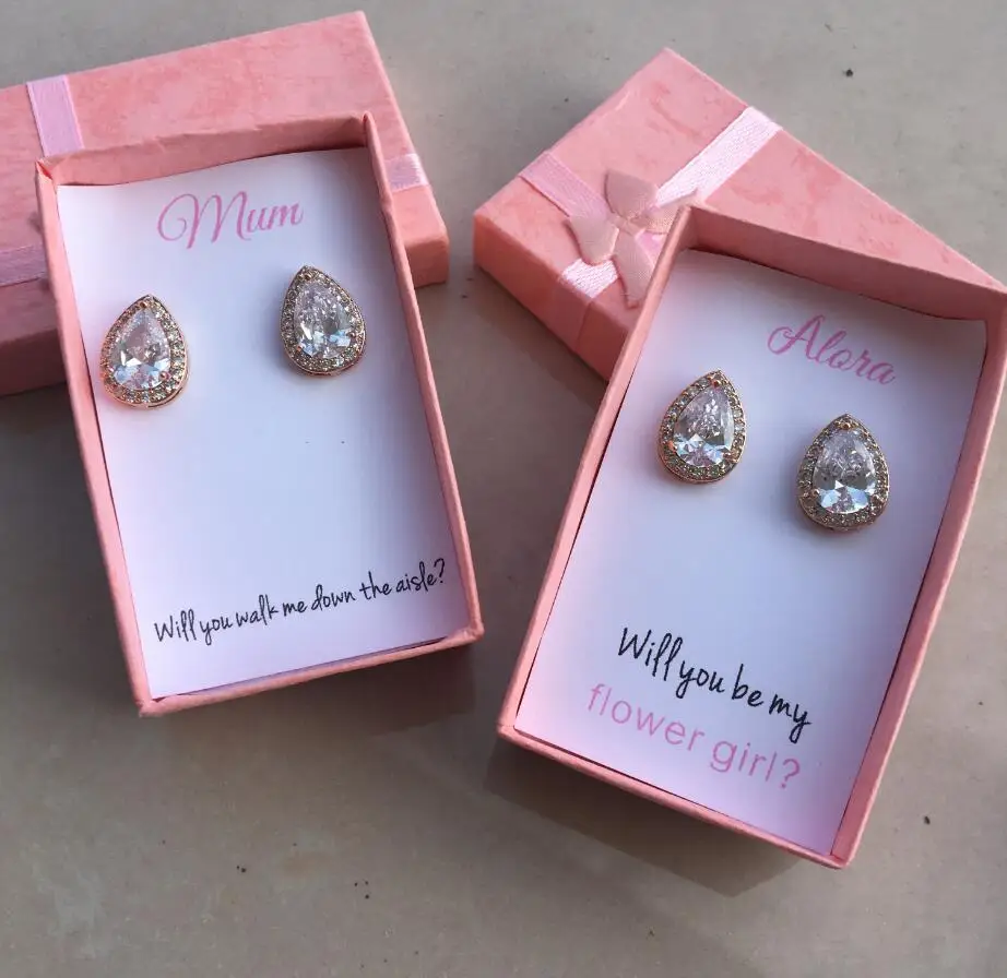 

Bridesmaid Gift,Custom Bridesmaid Earrings, Bridal Party Gift,Wedding Earrings, Cubic Zirconia Earrings