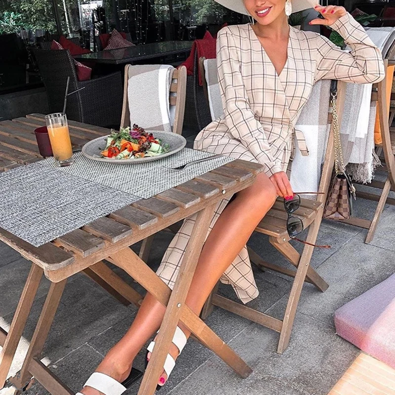 Tanie Brytyjska grafika elegancka kratka sprawdzona sukienka Vinatge Office Lady Slim z długim rękawem sukienka do kolan kobiety siatka drukuj szata LX137