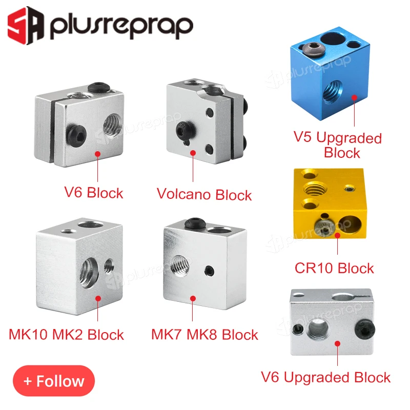 

High quality 3D Printer Accessories Heated Block MK7 MK8 MK10 V5 V6 Volcano CR10 for Print Head Extruder J-head Aluminum Block