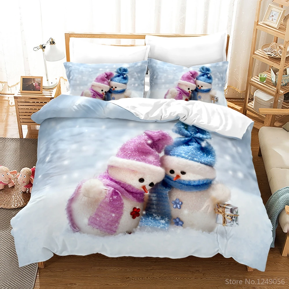 

Winter Couple Snowman Printed Bedding Set 3d Merry Christmas Duvet Cover Pillowcase Twin Full Queen King Bedclothes Kids Gifts