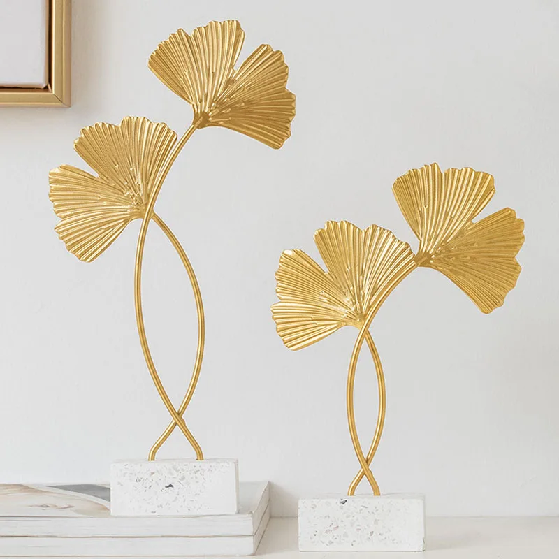 Nordic Luxury Gold Ginkgo Biloba Leaves Figurine Metal Plant Sculpture Room Decor Fengshui Ornament Home Decoration Accessories Nordic Luxury Gold Ginkgo Biloba Leaves Figurine Metal Plant Sculpture Room Decor Fengshui Ornament Home Decoration Accessories