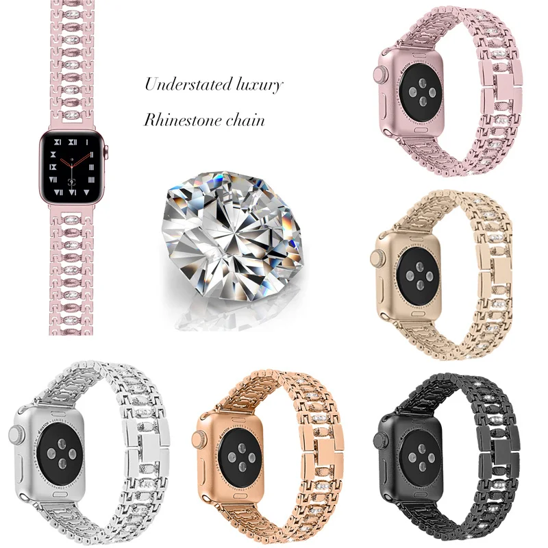 Ремешок для Apple Watch, металлический браслет 40 мм, 44 мм, 38 мм, 42 мм, iWatch, стразы, браслет из нержавеющей стали, часы
