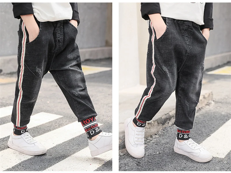 DIIMUU Autumn Boys Stretch Jeans Baby Boy Casual Trousers Kids Children Fashion Denim Long Pants Elastic Waist Pants Loose Jeans