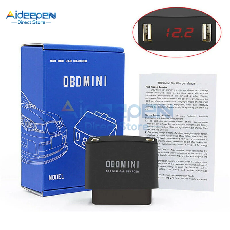 DC 5 В Dual USB OBD Мини Автомобильное зарядное устройство светодиодный дисплей напряжение обнаружения зарядное устройство Поддержка 12V24V Автомобильный источник питания защита от низкого напряжения