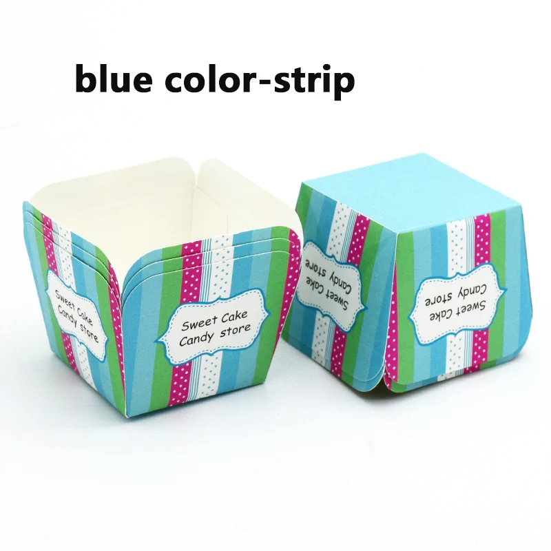 blue color-strip 50 шт./лот коробка для кексов, чашка для кексов, коробка для кексов с высокой температурой, квадратная коробка для бумажных стаканчиков с ураганом - Цвет: blue color-strip