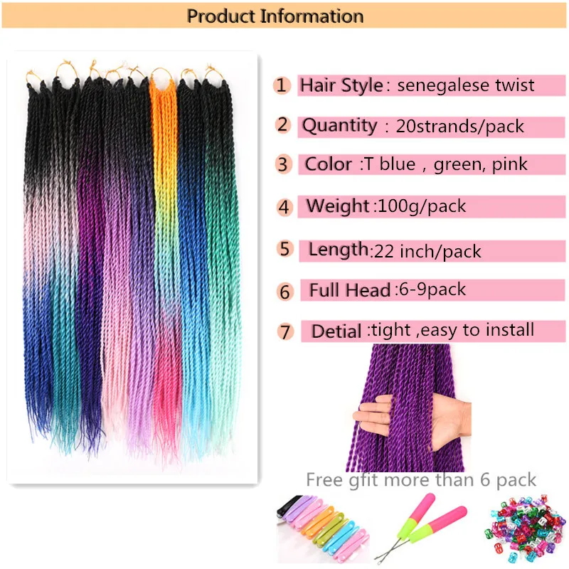 Full star 24 inch Ombre Senegalese Twist Braiding Hair Crochet Braids Synthetic Crochet Hair Extensions Black Brown Color Women