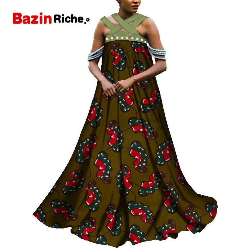 Африканские платья для женщин, модные Дашики, женские Bazin Riche, Длинные вечерние платья с принтом, традиционная одежда больших размеров, WY3651 - Цвет: 18