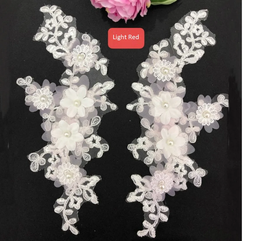 

1 Pair Lace three-dimensional hollow flower cloth stickers clothing accessories handmade beading decorative appliques DIY collar
