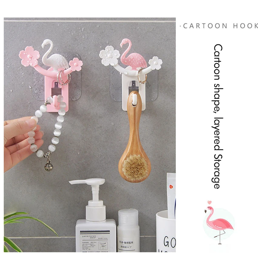 Фламинго цветок сильный клей Крючки Настенные Крючки вешалка кухня ванная комната дома Крючки для подвешивания Наклейка на стену ABS Декор крюк
