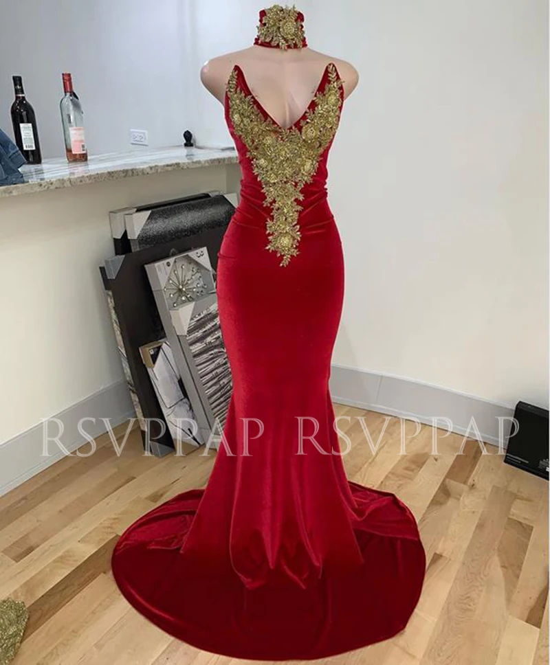 

Burgundy Mermaid Prom Dresses 2020 Real Picture Beaded Gold Appliques V-neck African Black Girl Long Prom Gowns
