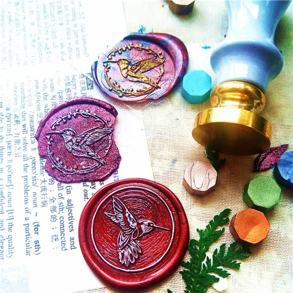 

Garland Hummingbird MINI Light Blue Wooden Handle wax seal bird stamp Decorative Seal memo Tool Vintage Paint wax Seal stamp