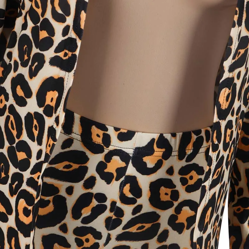 Сексуальный леопардовый кардиган с принтом, куртка, комплект из двух предметов, Длинные Топы с длинными рукавами+ штаны, Повседневные Вечерние осенние комплекты одежды для женщин