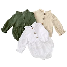 Pelele de algodón para niñas pequeñas, Pelele de manga larga con volantes para bebés, mono infantil, ropa bonita para recién nacidos