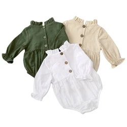 Barboteuse en coton pour bébés filles, barboteuse à manches longues, à volants, combinaisons pour nourrissons, vêtements mignons pour nouveau nés 