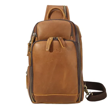 

Tiding New Cow Leather Mens usb Multi-function Charging Shoulder Messenger Bag Casual Luxury Designer Chest Pack Bag Brown 5113