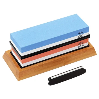 

Sharpening Stone Set,Whetstone Sharpener Kit,4 Side Grit 400/1000, 3000/8000 Water Stone,Bamboo Base and Angle Guide
