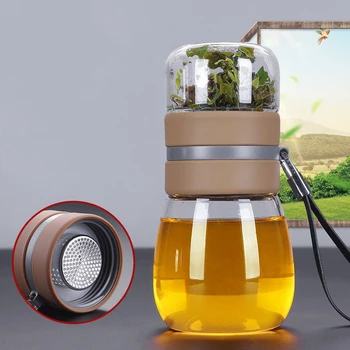 

Tea Bottle With Tea Infuser Office Business Glass Tea Water Bottle Portable With Protecting Bag Transparent Glass Gift Bottle