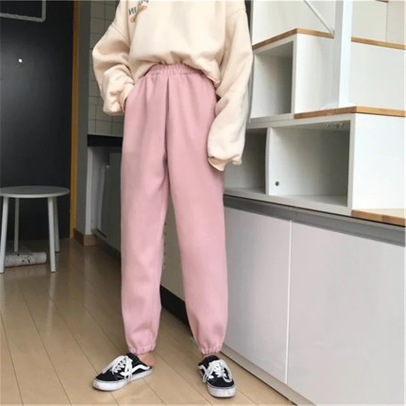 

Autumn winter women's pants thickened woolen harem pants high waist was thin wild elastic waist sports Female casual long pants