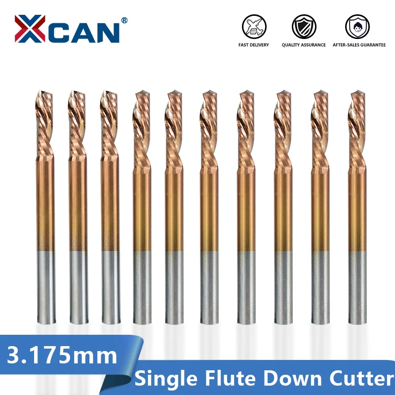 

XCAN Left Hand Single Flute End Mill Down Cutter 3.175mm Shank CNC Milling Cutter Router Bit TiCN Coated Carbide End Mill