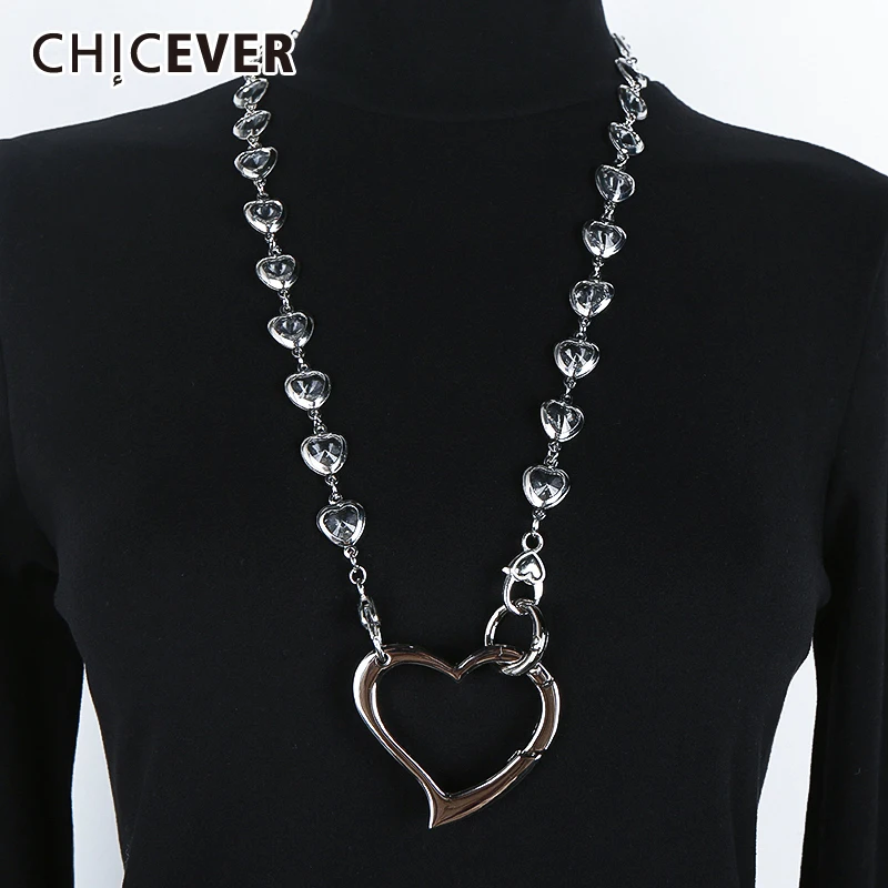 CHICEVER Silver Necklace For Women Heart Patchwork Diamond Minimalist Solid Casual Necklaces Female Korean Fashion Accessories | Аксессуары