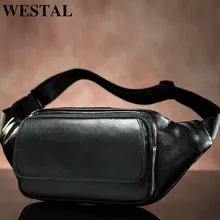 WESTAL Sheep Genuine Leather Men's Waist Bags Belt Men Waist Pack Male Fanny Pack Black Small Hip/Bum Bag Leather Waist Bag 8917