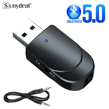 

USB Bluetooth Adapter 5.0 Wireless Computer Adapter 3 In 1 Bluetooth Dongle 3.5mm Audio Receiver Transmitter for TV PC Headphone