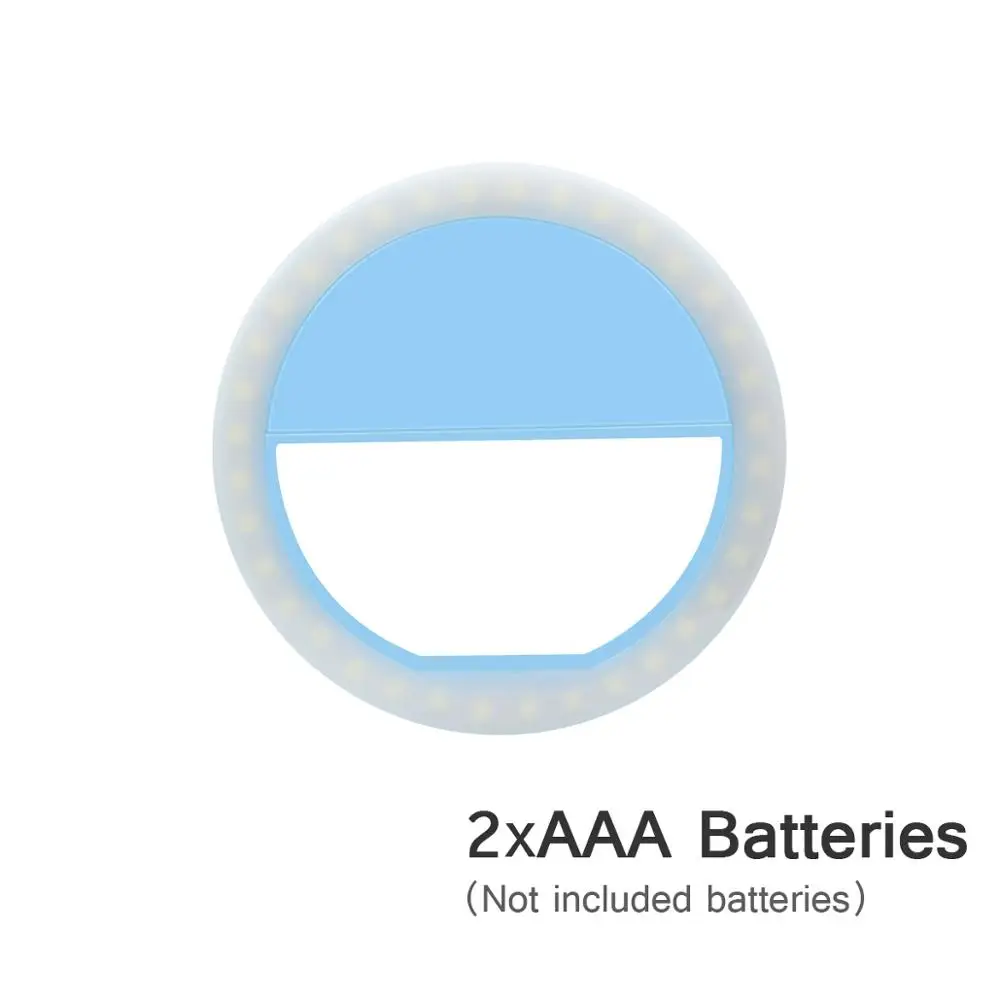 Blue AAA Power Светодиодный кольцевой светильник для селфи с регулируемой яркостью для фотосъемки, для макияжа, портативная лампа для мобильного телефона, 36 светодиодный, светящееся кольцо с зажимом для iPhone - Испускаемый цвет: Blue AAA Power